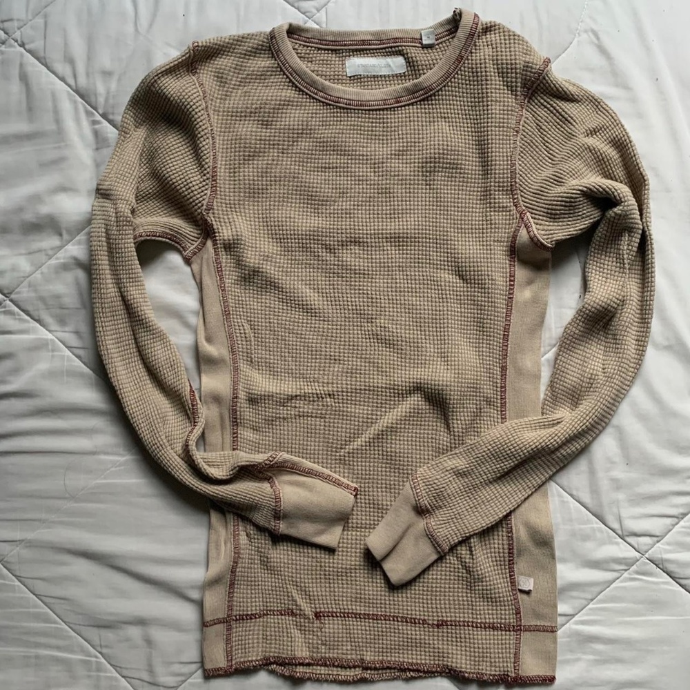 Urban Outfitters Standard Cloth men's beige/cream waffle long sleeve shirt